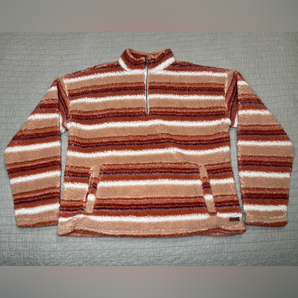 Roxy Quarter-zip Striped Fleece Sweatshirt In Canyon Clay Stripe Size Large
